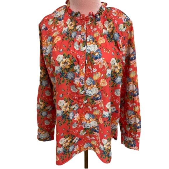 J.Crew Ruffle Classic popover shirt in Liberty coral floral - Picture 2 of 8